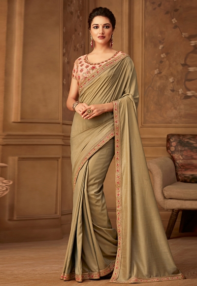 Beige silk embroidered saree with blouse  514